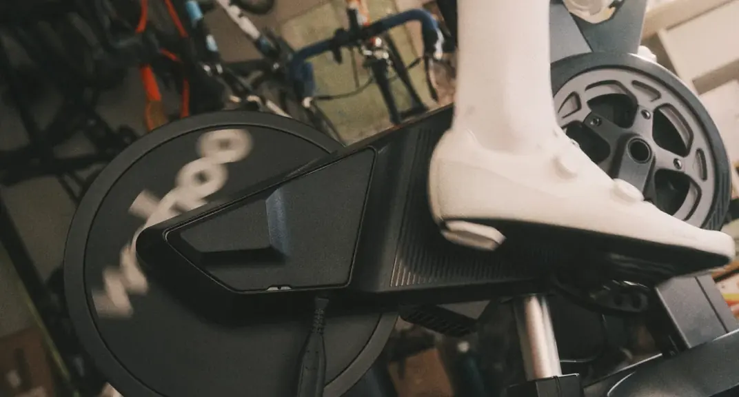 A rider on a Wahoo KICKR smart bike