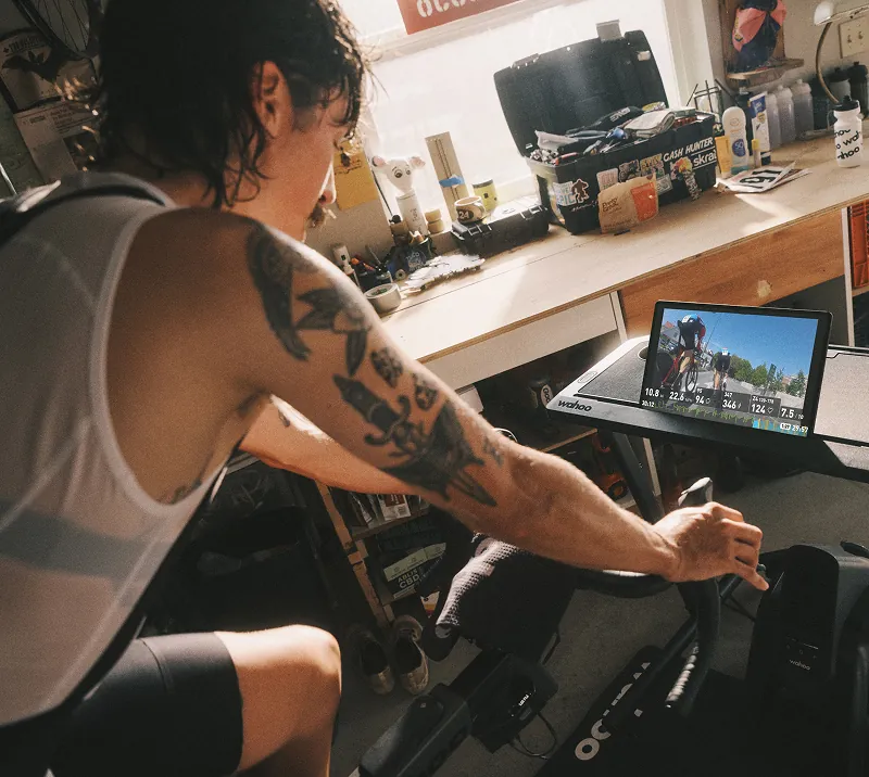 Cyclist in a full-immersion indoor training session