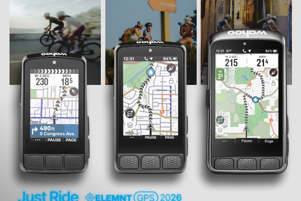 Wahoo ELEMNT GPS bike computers displayed on a desk